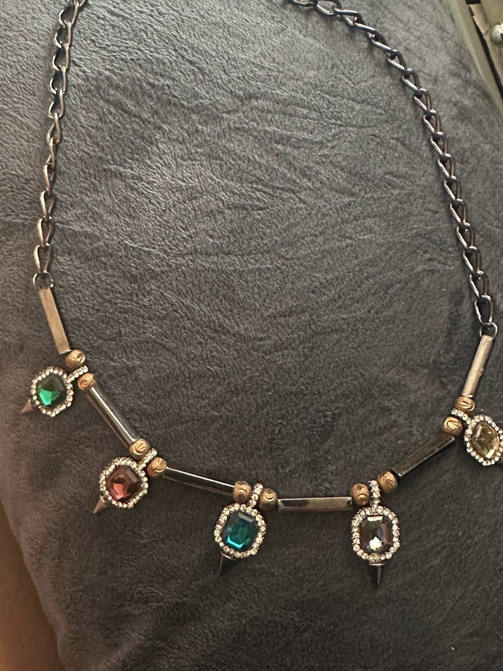 Multi-Gemstone Accent Necklace - Gold and Black Chain
